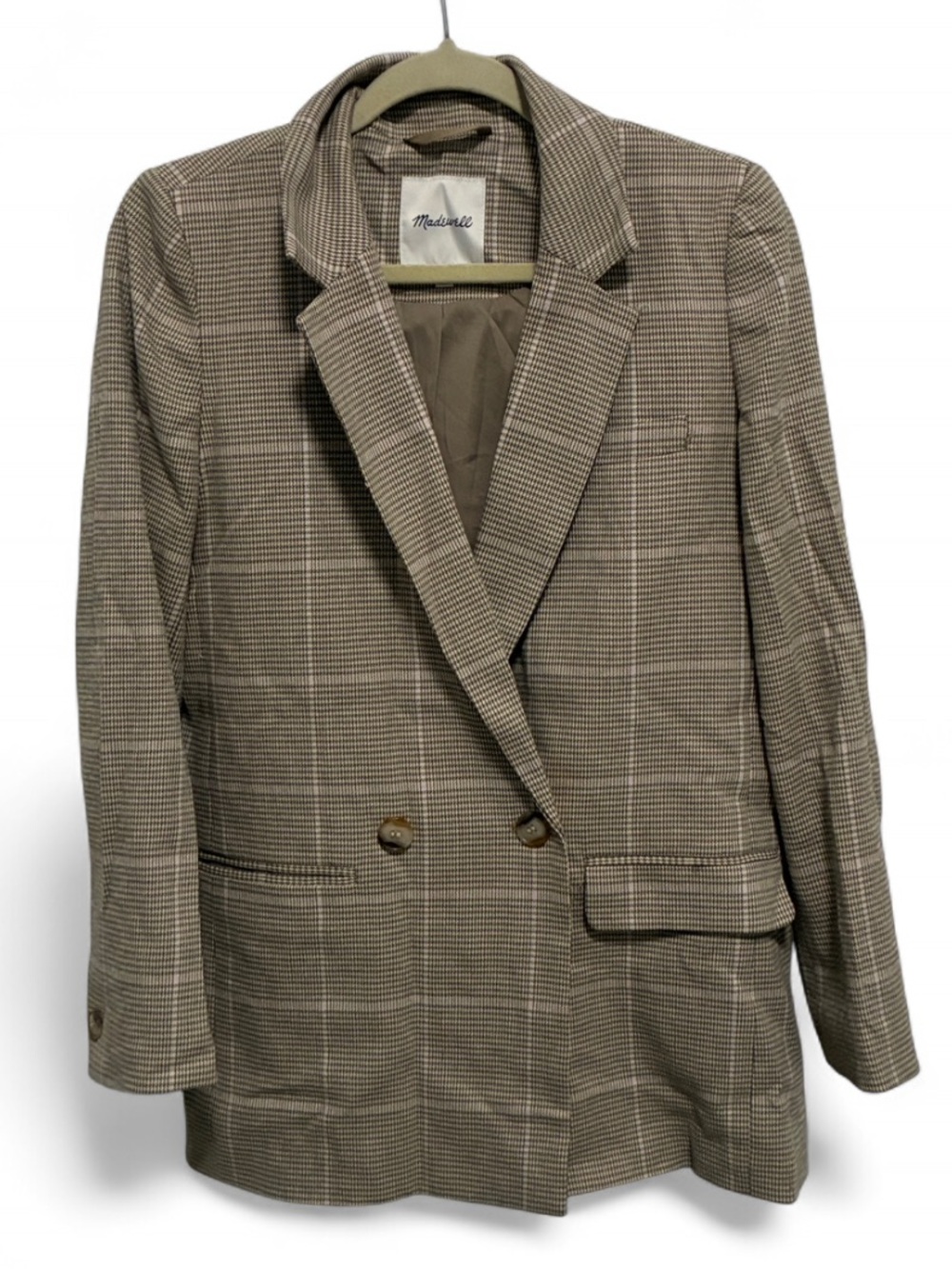 Madewell Dorset Oversized Taupe Plaid Double-Breasted Blazer